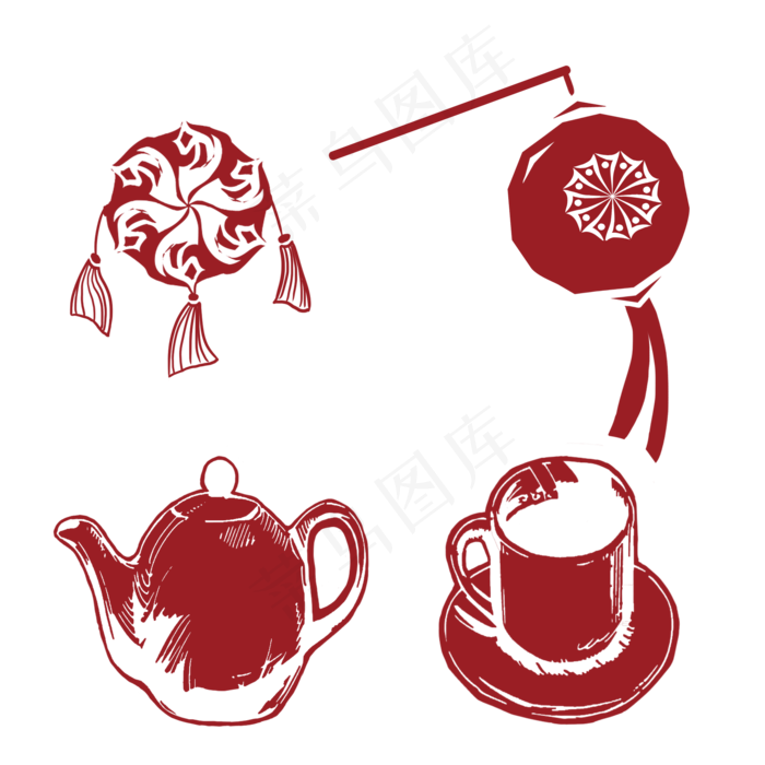 红色中国风素材(2000X2000(DPI:300))psd模版下载