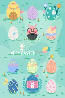 复活节兔子彩蛋彩色鸡蛋