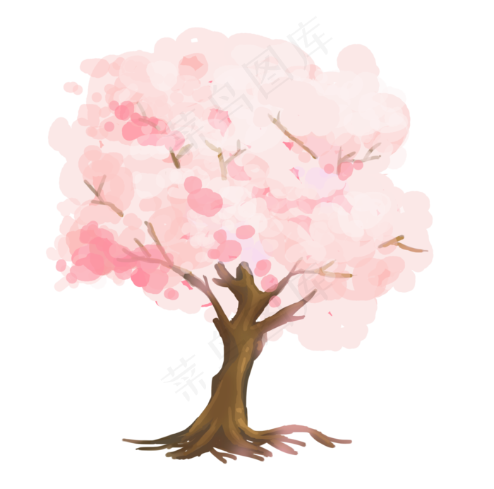 春天日本的大树插画,免抠元素
