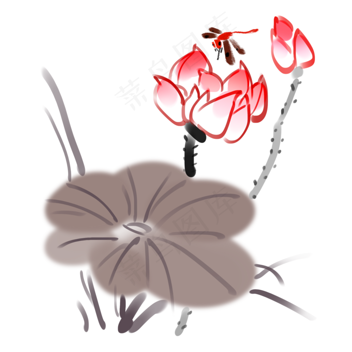 荷花水墨装饰插画