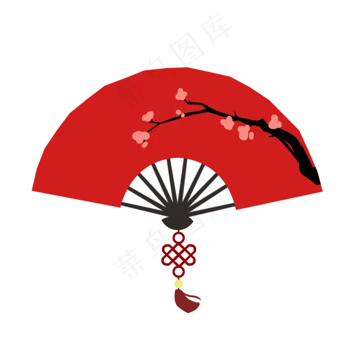 红色扇子中国结,免抠元素