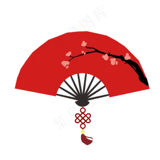 红色扇子中国结,免抠元素