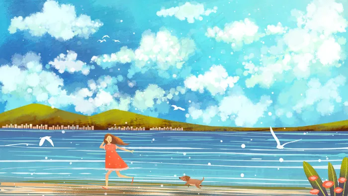 夏天小暑海边度假奔跑小清新治愈系(2880*1620px 300 dpi )