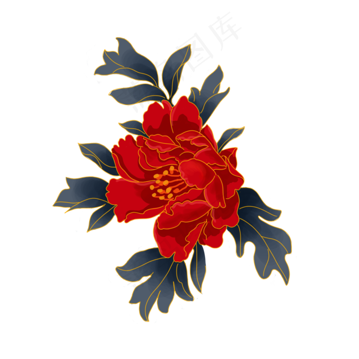 中秋节红色金边牡丹花,免抠元素(2000*2000px 300 dpi )psd模版下载