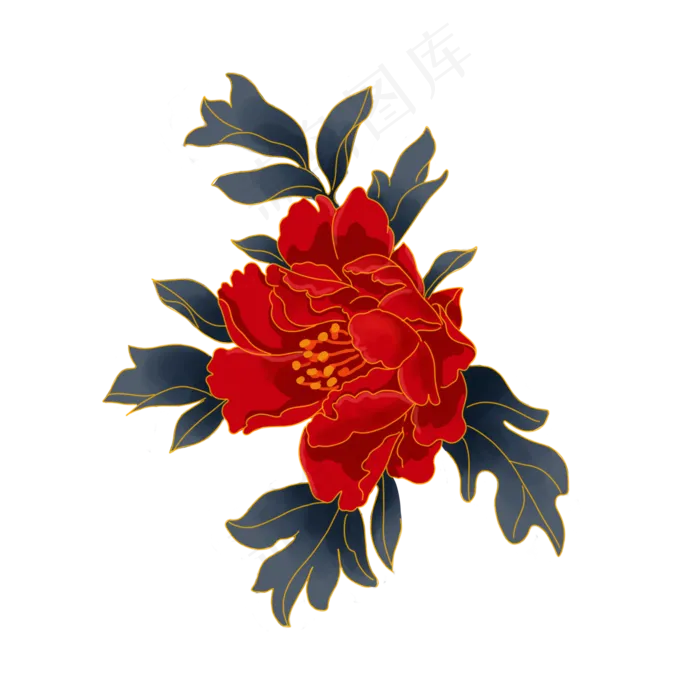 中秋节红色金边牡丹花,免抠元素(2000*2000px 300 dpi )psd模版下载