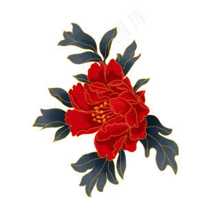 中秋节红色金边牡丹花,免抠元素