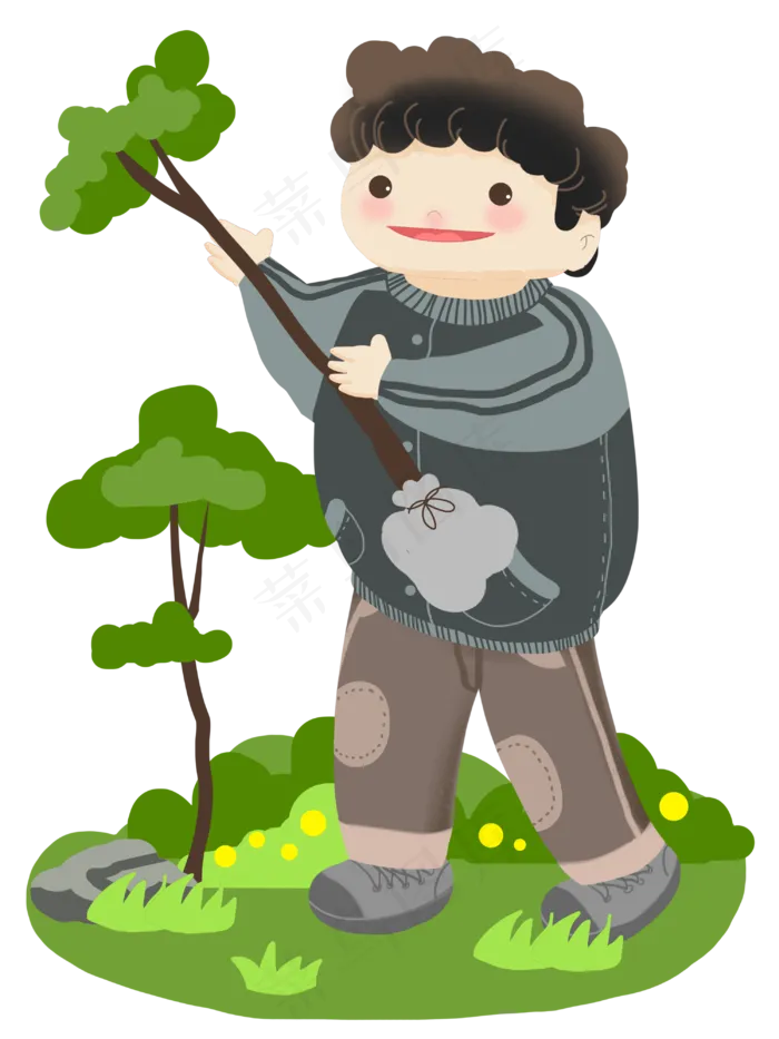 植树节人物和树苗(3000X4000(DPI:300))psd模版下载