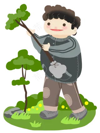 植树节人物和树苗