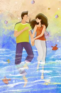 沙滩情侣躺在一起风景