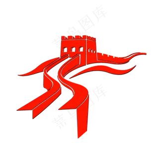 长城剪纸剪影红色中国古代建筑防,免抠元素