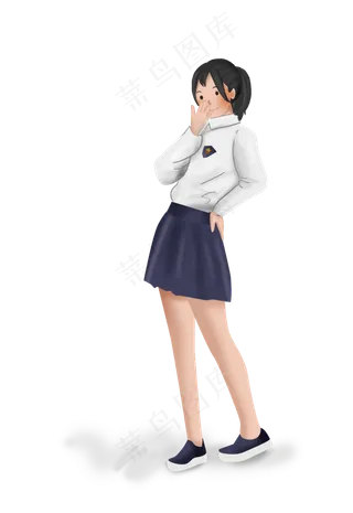 手绘校园女学生素材