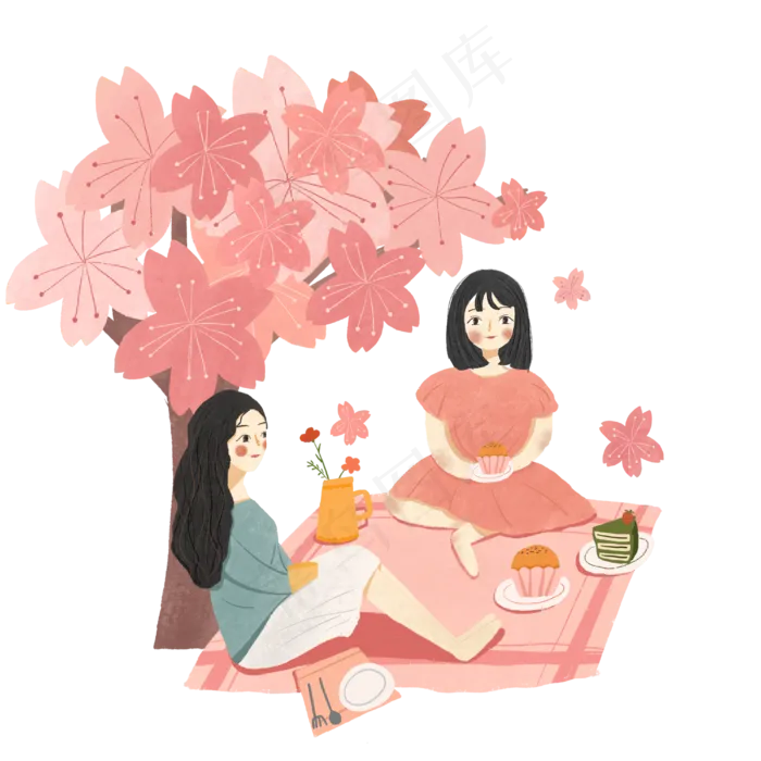 春天樱花野餐PNG闺蜜郊游樱花树(3000X3000(DPI:300))psd模版下载