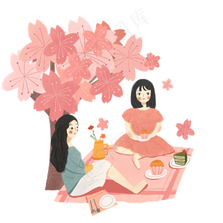 春天樱花野餐PNG闺蜜郊游樱花树