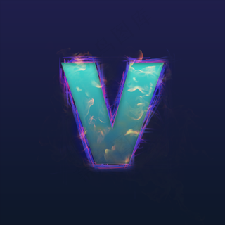 火焰蓝色炫光大写字母V