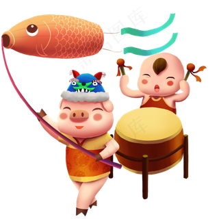 猪年提灯手绘免抠元素