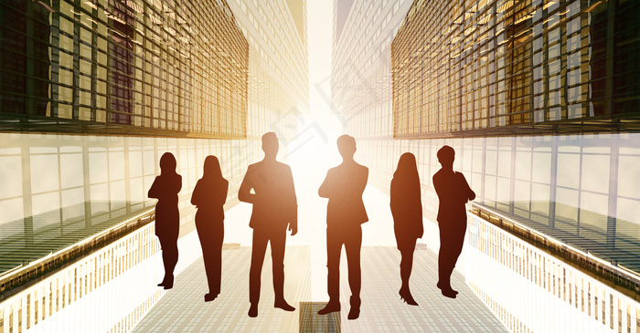 简约城市商业精英剪影合成背景