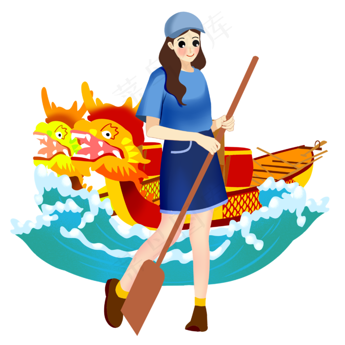 端午节划龙舟的女孩插画