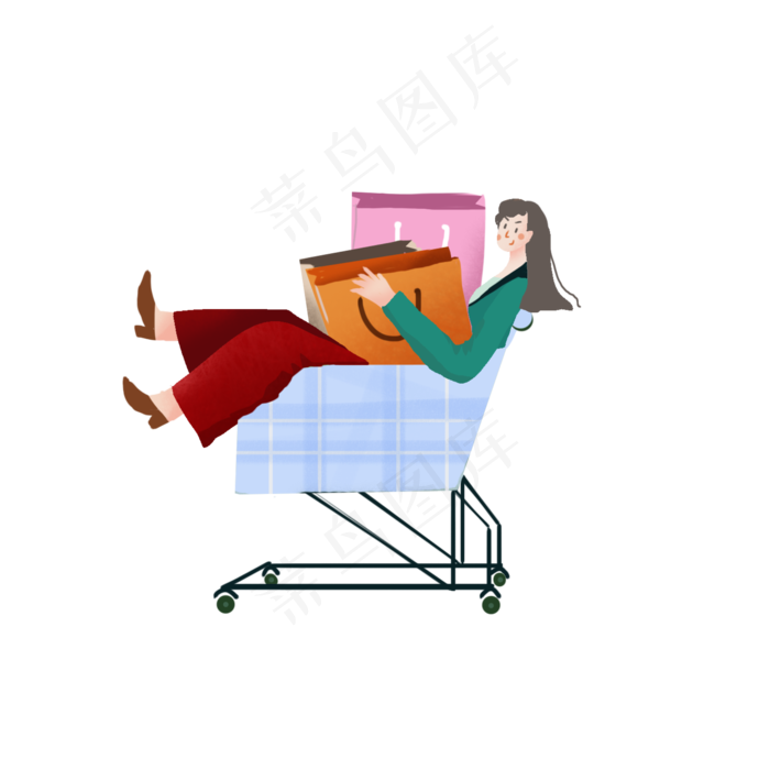 手绘卡通购物的女孩