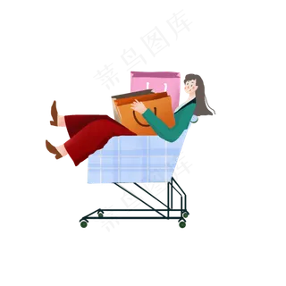 手绘卡通购物的女孩