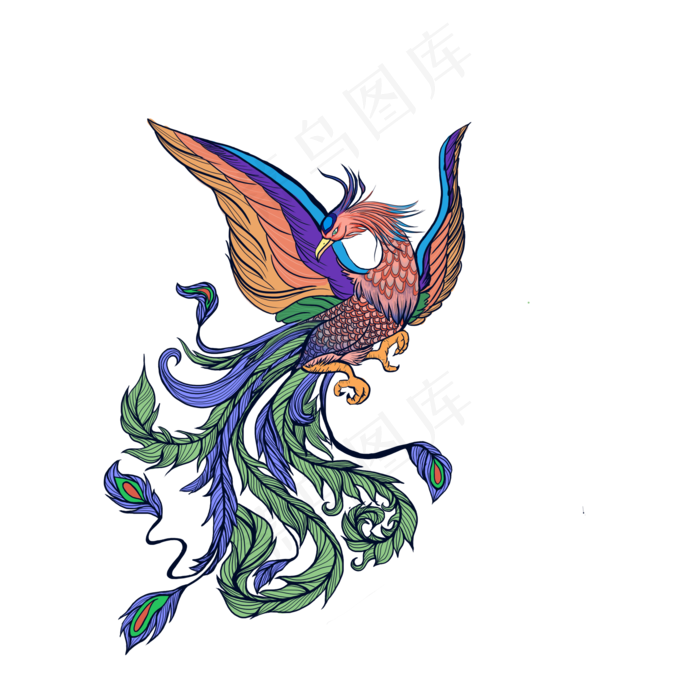 彩色凤凰,免抠元素(2000*2000px 300 dpi )psd模版下载