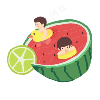 夏季大暑小暑西瓜孩子游泳