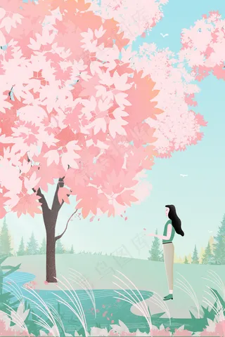 春天踏青樱花节赏花的女孩