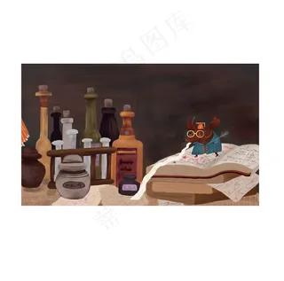 黑色扁平画十二生肖之实验鼠