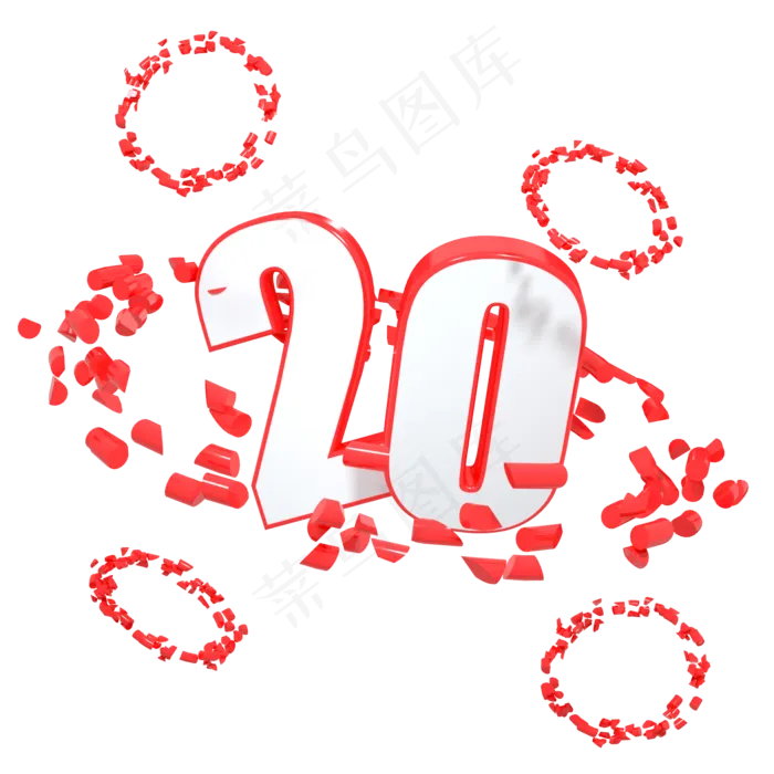 C4D立体几何红色电商优惠券购(2000*2000px 300 dpi )