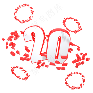 C4D立体几何红色电商优惠券购