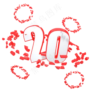 C4D立体几何红色电商优惠券购