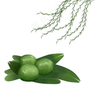 清明节小吃青团手绘装饰,免抠元素