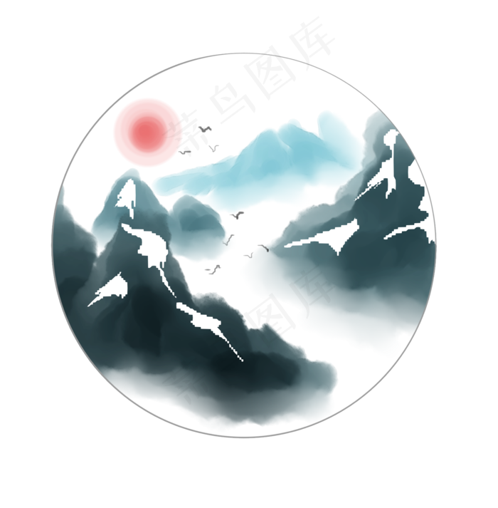 迷人的水墨山水插画