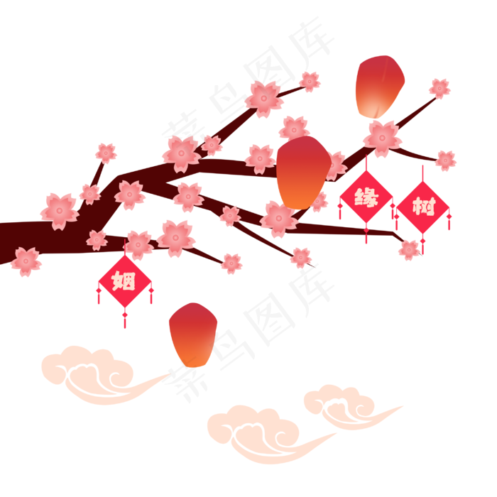 鼠年喜庆桃花姻缘树好运缘分装饰,免抠元素