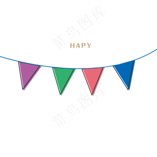 卡通矢量彩色小旗帜,免抠元素