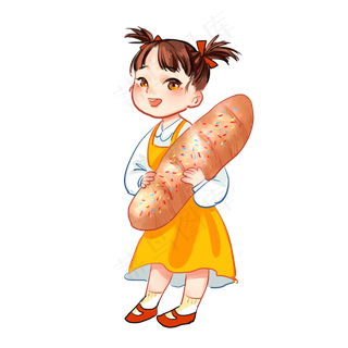 六一儿童节抱着面包的双马尾女孩