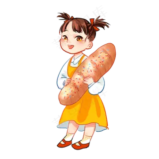 六一儿童节抱着面包的双马尾女孩