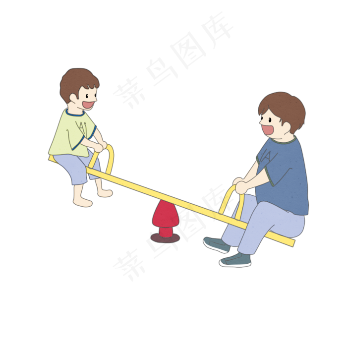 父亲节父子玩跷跷板手绘