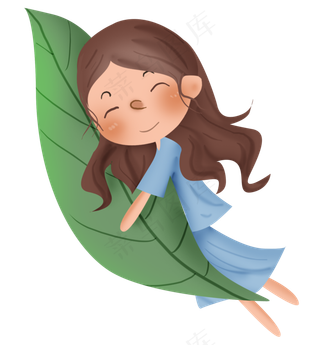 抱树叶睡觉的小朋友,免抠元素