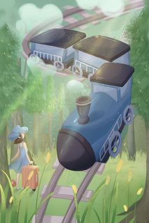 绿色出行方式森林女孩火车旅行清新