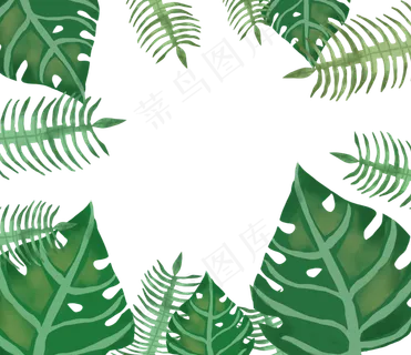 手绘森林系大叶子边框,免抠元素