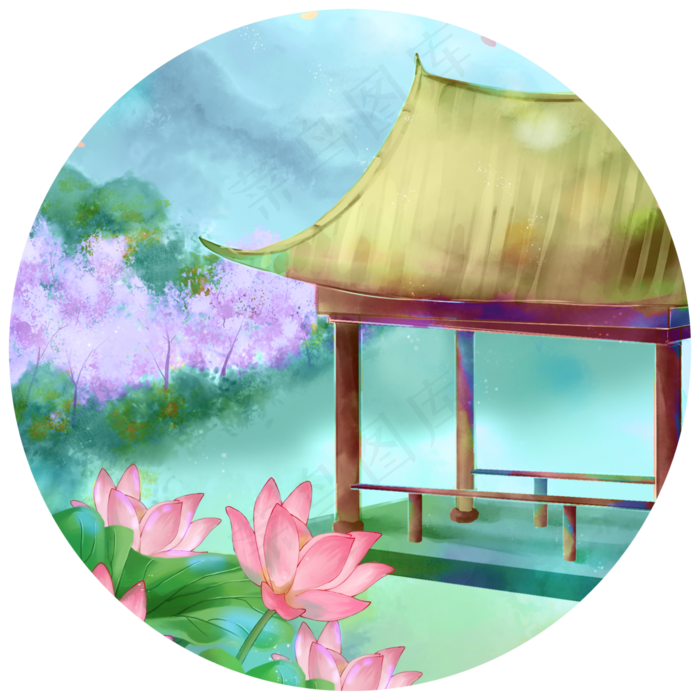 青山绿水风景凉亭,免抠元素