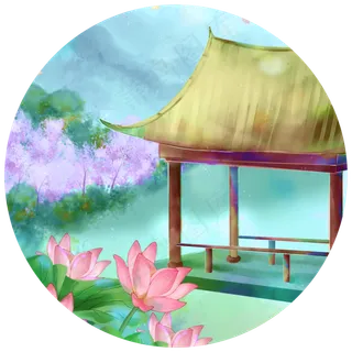 青山绿水风景凉亭,免抠元素