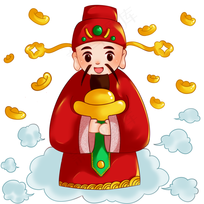新年2019年财神抱金元宝金币恭喜�,免抠元素(2000*2000px 300 dpi )psd模版下载