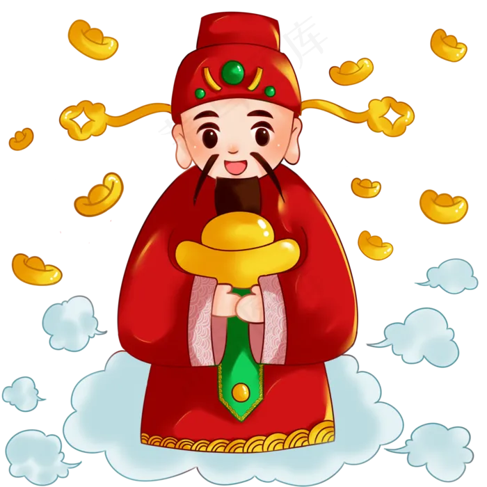 新年2019年财神抱金元宝金币恭喜�,免抠元素(2000*2000px 300 dpi )psd模版下载