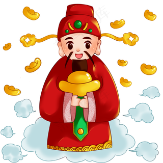 新年2019年财神抱金元宝金币恭喜�,免抠元素