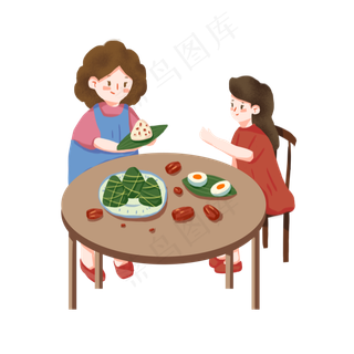 端午节红色蓝色绿色小清新板绘插