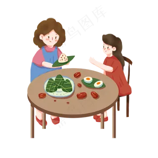 端午节红色蓝色绿色小清新板绘插