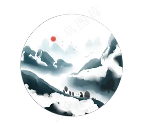手绘水墨冬季山水画