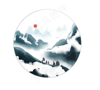 手绘水墨冬季山水画