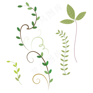 手绘淡雅水彩植物叶子图案素材